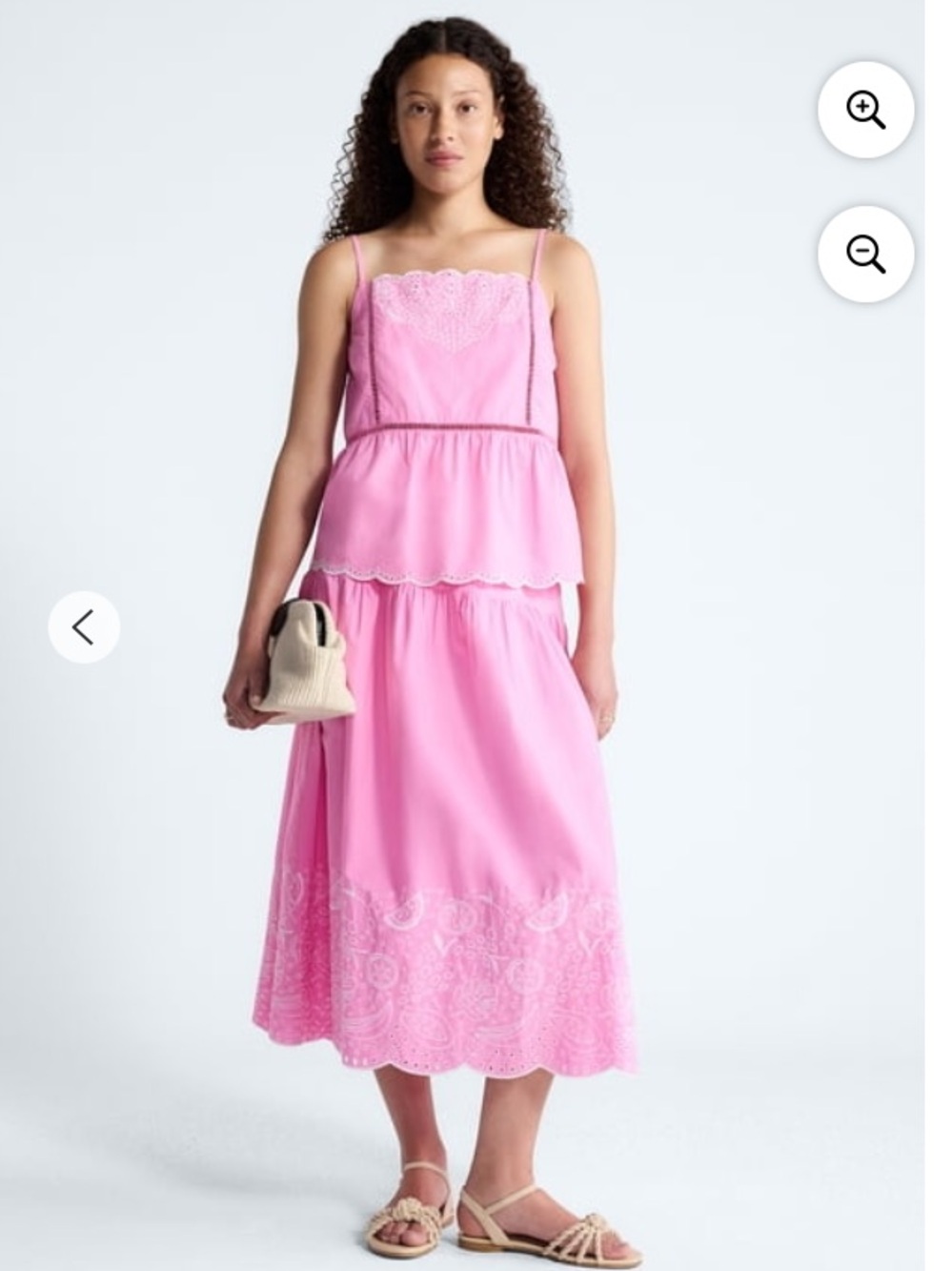 Women's Pink Eyelet Tiered  Midi Skirt & Top